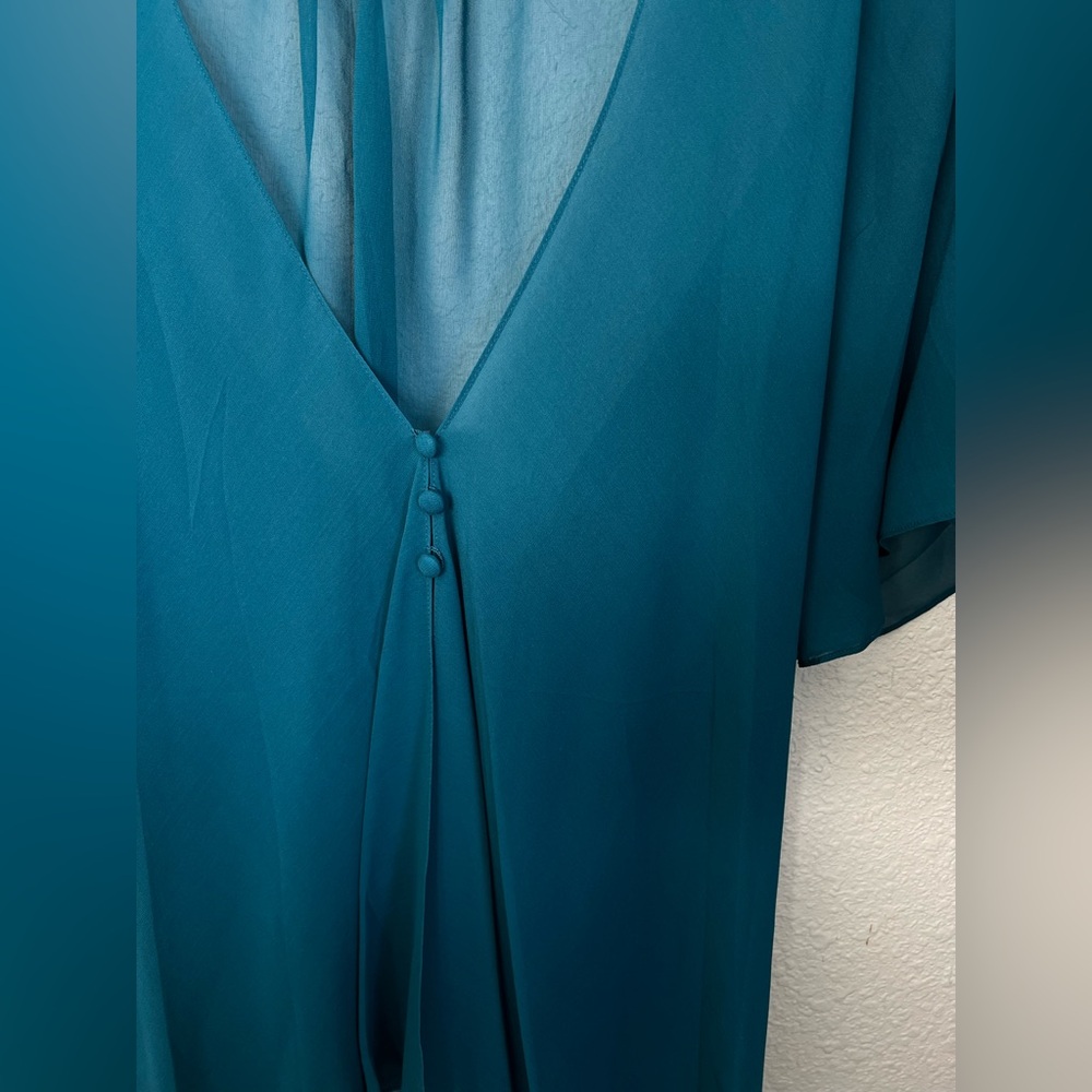 Elizabeth & James Teal Sheer V-Neck Blouse - Picture 2 of 5
